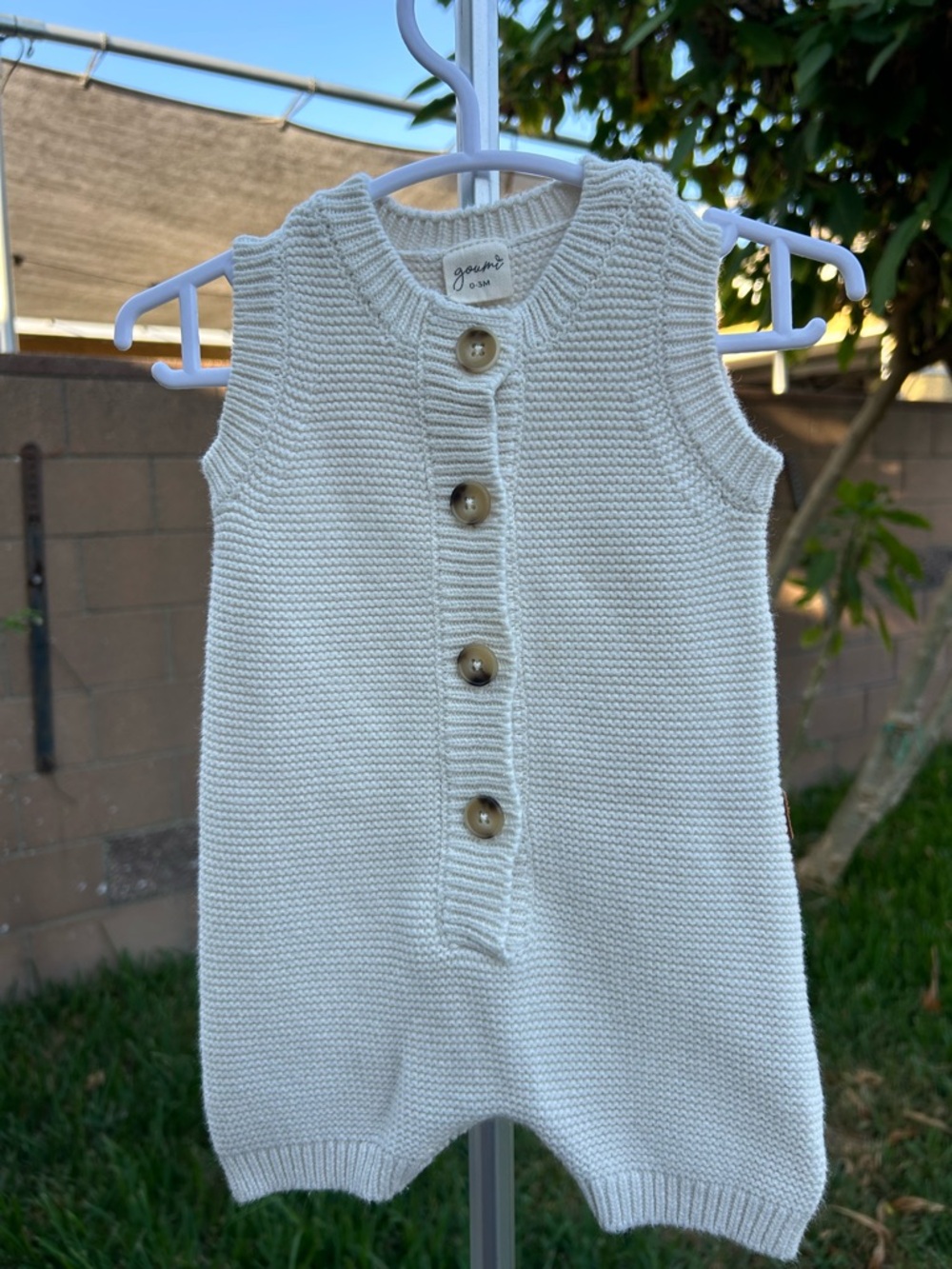Baby Knit Button-Front Cream Romper